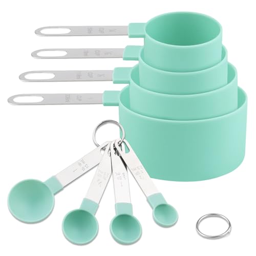 8 PCS Tainless Steel Measuring Cups and Spoons Set, Nesting Measuring Cup and Spoon Set for Precise Cooking Measurements in the Kitchen, Green - color: Green