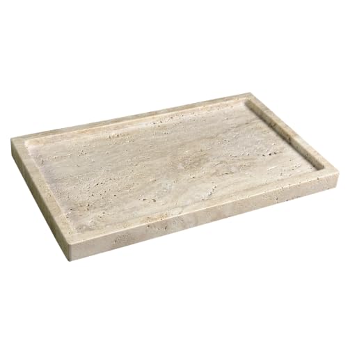 Natural Travertine Stone Perfume Tray, 9.8"x5.9" | Marble Vanity Tray for Bathroom/ Kitchen/ Coffee table - color: Marble Tray-beige Travertine