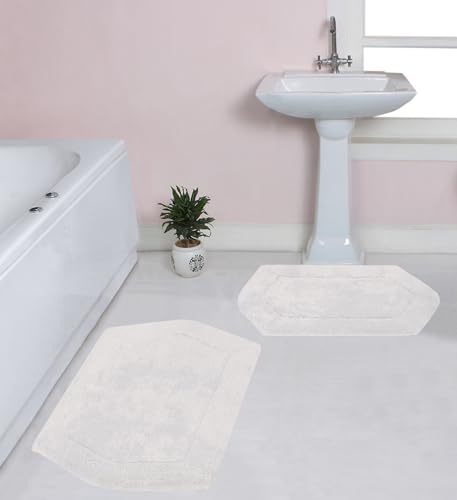 Home Weavers 100% Cotton Tufted Waterford Collection, Extra Soft and Absorbent Bath Rugs, Machine Washable Bath Mats for Bathroom, 2 Piece Set(M+L), Ivory - color: Ivory, size: 2 Piece Set(M+L)