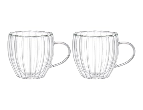 2-Pack Double Wall Borosilicate Glass Cups, Insulated Coffee & Tea Mugs, Heat Resistant, Lightweight