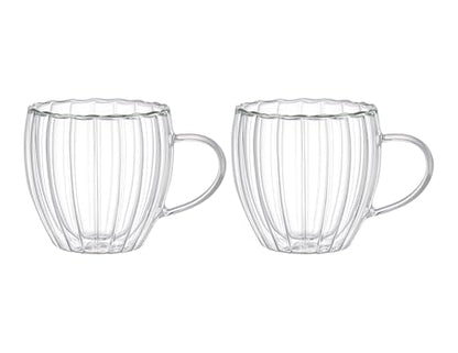 2-Pack Double Wall Borosilicate Glass Cups, Insulated Coffee & Tea Mugs, Heat Resistant, Lightweight