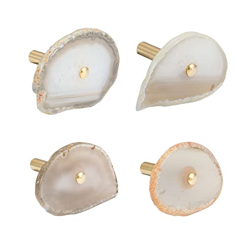 CozyTower 4 Pcs Unique Agate Wall Hooks for Hanging, Decorative Wall Hooks | Coat Hooks Wall Mounted, Irregular Agate Brass Rod, Hat Bag Hooks for Wall Curtain Tieback Hooks (Natural Color Agate) - color: Natural Color