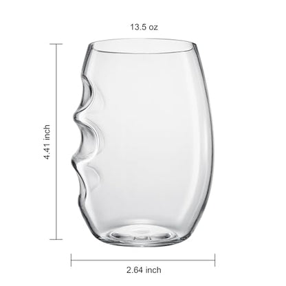 Unbreakable European Plastic Crystal, Stemless Wine Glasses | Set of 4, 13.5 OZ | Acrylic Tritan Set with 3-Finger Indentations - Clear Short Tumbler Set, BPA Free, Reusable, Naturally Aerates Wine - color: Clear, size: Set of 4