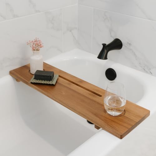 Premium Nature Shed Bathtub Tray for Standard Tubs | 29" Solid Acacia Luxury Bath Tray for Tub | Anti-Tip, Non-Toxic, Sustainable, Adjustable Bathtub Caddy | Bathroom Accessories Holders for Tub Tray - size: Short (29 x 8.5 x 2 in.)