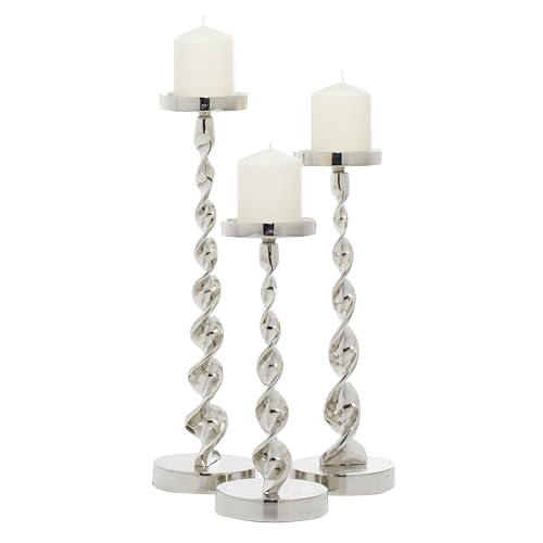 Deco 79 Aluminum Metal Decorative Candle Holder Candle Stand, Set of 3 Candlestick Holder 19", 16", 13"H, Silver - color: Silver