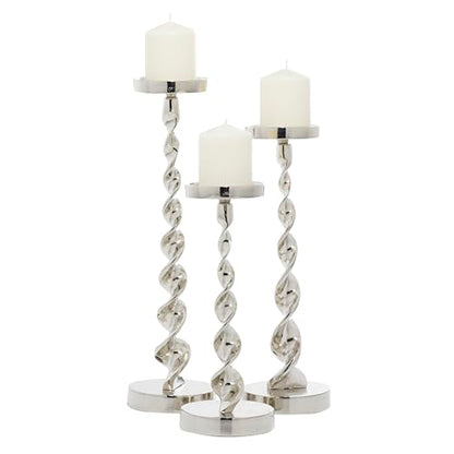 Deco 79 Aluminum Metal Decorative Candle Holder Candle Stand, Set of 3 Candlestick Holder 19", 16", 13"H, Silver - color: Silver