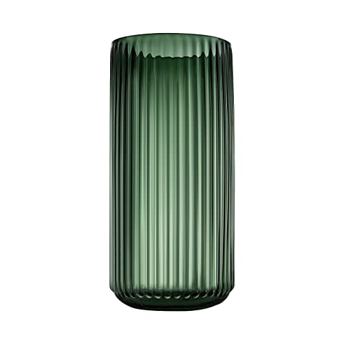Large Cylinder Ribbed Green Glass Flower Vase for Farmhouse Dining Table Centerpieces Decor - color: Green, size: 9.8"