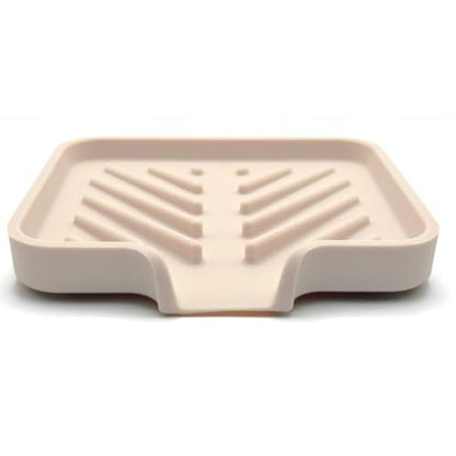 Silicone Soap Dish Tray and Sponge Holder with Drain Chute and Feet | 3-Way Sloped Design | Bathroom and Kitchen Sink Organizer Caddy (Sand Dollar, 5"x4", 3.5 Ounces) - color: Sand Dollar, size: 5"x4"