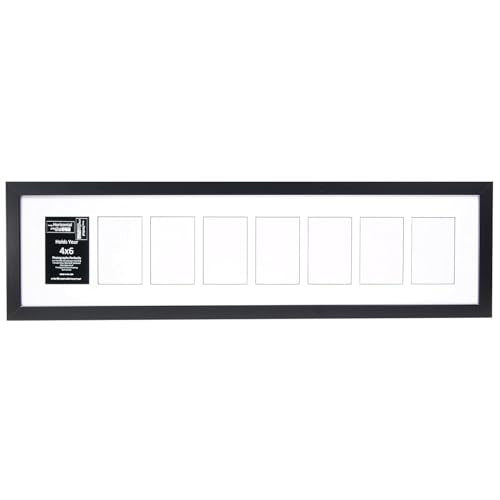 Creative Letter Art 4” x 6” Multiple Opening Picture Frame Collage with 8 holes, Manhattan Black Frame with 10 x 40-inch White Mat, Full-Strength Glass, Photo Collage for Wall, 8 Openings - color: 8 opening, size: Black w/10" White Mat