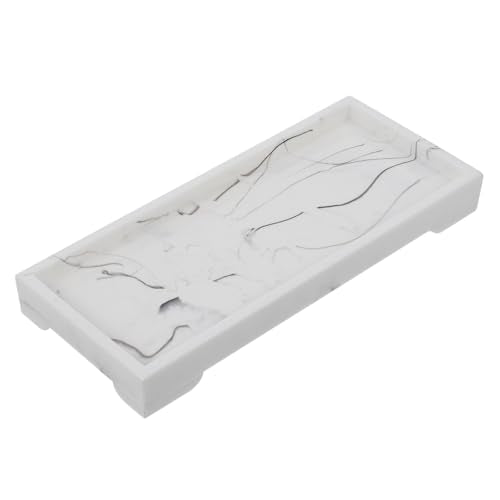 Veemoon Marble Design Composite Bathroom Vanity Tray with Jewelry Organizer and Cosmetics Storage Holder White for Countertop and Toilet Tank Organization