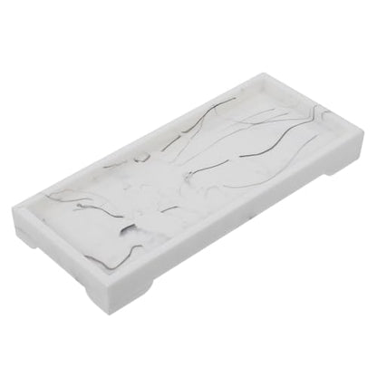 Veemoon Marble Design Composite Bathroom Vanity Tray with Jewelry Organizer and Cosmetics Storage Holder White for Countertop and Toilet Tank Organization