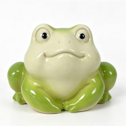 Cute Chubby Frog Statue Decor, 4.1 Inch Handcrafted Glazed Ceramic Figurine for Planter, Aquarium & Window Sill, Small Animal Ornament for Desk/Garden