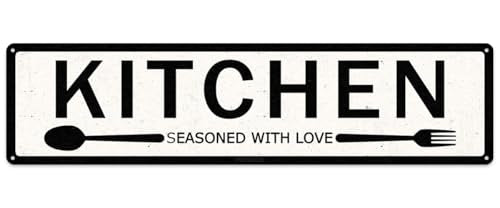 Kitchen Seasoned With Love Vintage Metal Sign for Home Kitchen Farmhouse Bakery Dinning Room Bar Wall Decor Funny Inspirational Poster Wall Art Retro Aluminum Sign 4x16 Inch - color: Kitchen Seasoned With Love Metal Sign 16x4 Inch