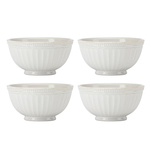 Lenox French Perle Groove White All-Purpose Bowls, Salad Bowl Set for 4 | dishwasher safe | versatile for cereal, soup, or salad | multi-purpose bowl | 6 inch diameter | 3 inch, 20oz - style: All-Purpose Bowls, Set of 4