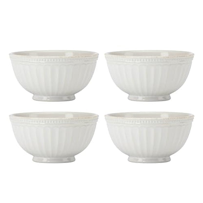 Lenox French Perle Groove White All-Purpose Bowls, Salad Bowl Set for 4 | dishwasher safe | versatile for cereal, soup, or salad | multi-purpose bowl | 6 inch diameter | 3 inch, 20oz - style: All-Purpose Bowls, Set of 4