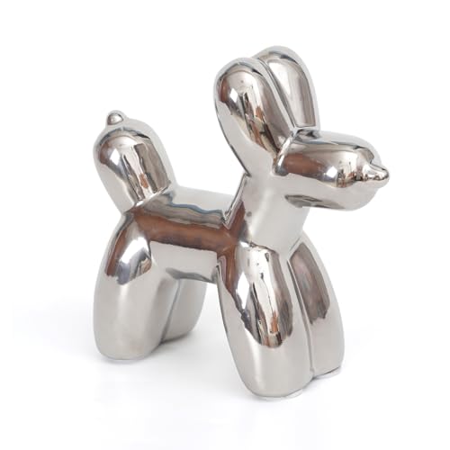 Notakia Large Silver Cute Ceramics Balloon Dog Statue Crafts Living Room Desktop Decorations,Handmade Modern Small Ceramic Animal Statue Ornament Home Decor Accents - color: Silvery, size: Large