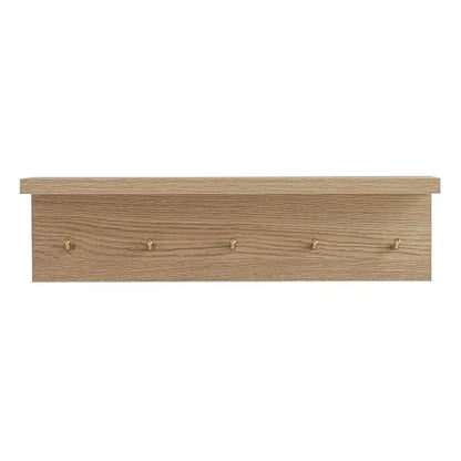 Marine Plywood Wall Mounted Coat Rack with Shelf & Key Hooks, 5 Brass Hooks Entryway Organizer, Modern Floating Shelf for Bedroom Hallway, Space-Saving Home Storage Rack (1, Oak Finish) - color: Oak Finish