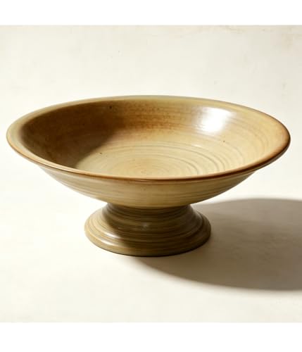 Pedestal Decorative Bowl, Ceramic Fruit Bowl For Kitchen Counter, Purse Bowl For Dining Table Centerpiece Decor, Key Bowl For Entryway Table Coffee Table, Stone Large Luxury Bowls For Home, 6.3"X2.7" - size: Pedestal Beige