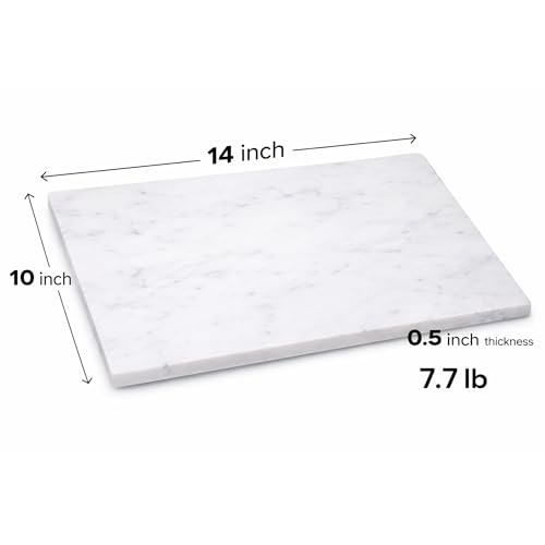 Marble Pastry & Cutting Board, 10x14 Inch | Natural Stone Slab, Non-Slip Feet, For Dough, Cheese, Baking, Serving, Charcuterie, Trivet, Easy to Clean - color: White, size: 14"L x 10"W