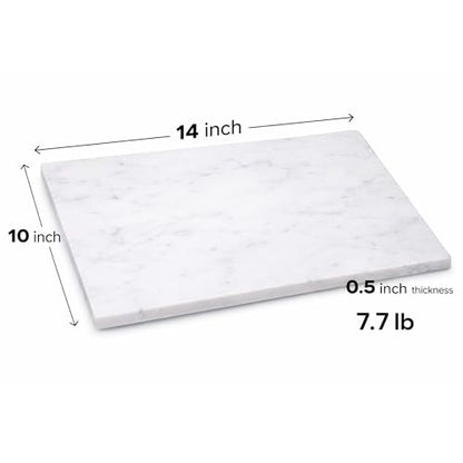 Marble Pastry & Cutting Board, 10x14 Inch | Natural Stone Slab, Non-Slip Feet, For Dough, Cheese, Baking, Serving, Charcuterie, Trivet, Easy to Clean - color: White, size: 14"L x 10"W