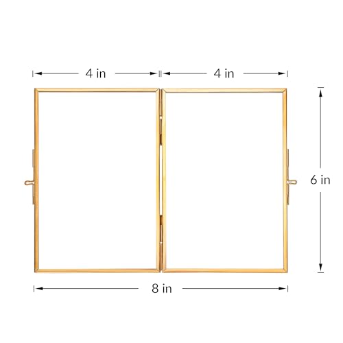 REDHUGO Glass Pressed Flower Frame Handmade, Rectangle, Gold, 4×6 Inches | Hinged Double Press Flower Frame, Tabletop Brass Photo Frames, Rectangle Dried Flowers Display Folding Frames for Home - color: Gold, size: 4L" x 6W"