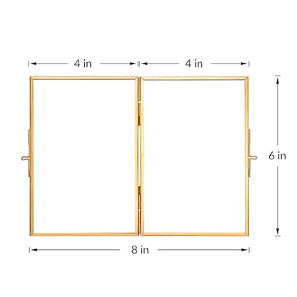 REDHUGO Glass Pressed Flower Frame Handmade, Rectangle, Gold, 4×6 Inches | Hinged Double Press Flower Frame, Tabletop Brass Photo Frames, Rectangle Dried Flowers Display Folding Frames for Home - color: Gold, size: 4L" x 6W"
