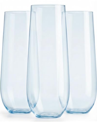 24 Pack Plastic Champagne Flutes, 9 Oz Disposable Wine Mimosa Glasses | Stemless Champagne Flutes Cocktail Glasses, Plastic Party Cups for Bridal Shower Bachelorette Party (Blue) - color: Blue-24 Pack