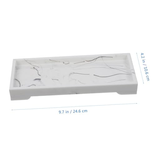 Marble Design Composite Bathroom Vanity Tray, White Cosmetic Storage Plate with Jewelry Organizer for Home Countertop Toiletries Holder