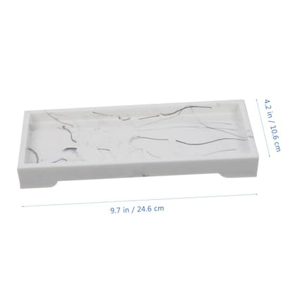 Marble Design Composite Bathroom Vanity Tray, White Cosmetic Storage Plate with Jewelry Organizer for Home Countertop Toiletries Holder