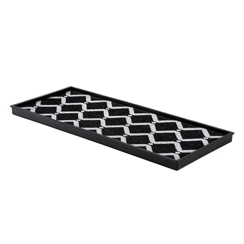 Anji Mountain Heavy Duty Waterproof Rubber Shoe Storage Mat Organizer/Boot Storage Tray Multi Use for Entryway with Coir, Black and Ivory Insert, Fits 3 Pair (34.5" Wide) - color: Black and Ivory Diamond Insert, size: 34" x 14" x 1.5"