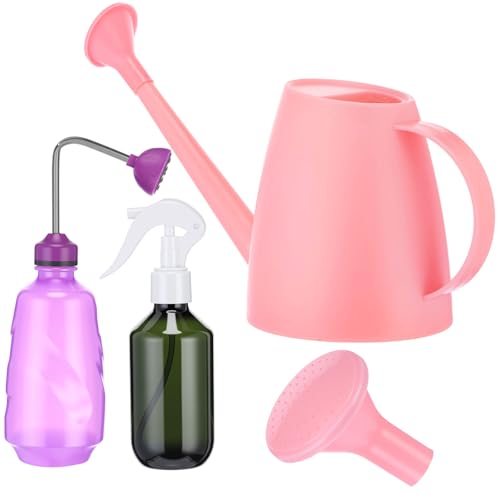 Reallnaive 1/2 Gallon Long Spout Watering Can Set for Indoor & Outdoor Plants – Includes Spray Bottle, Squeeze Bottle, Watering Globes & Soil Moisture Meter for Garden & House Plants(Pink) - color: Pink