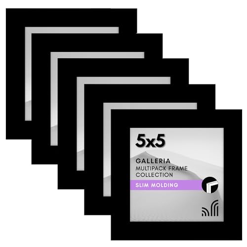 Americanflat 5x5 Picture Frame 5-Pack - Slim Molding - Black | Polished plexiglass front, wall or tabletop display with included easel, triangle hangers included, secure turn-tab backing - color: Black, size: 5x5