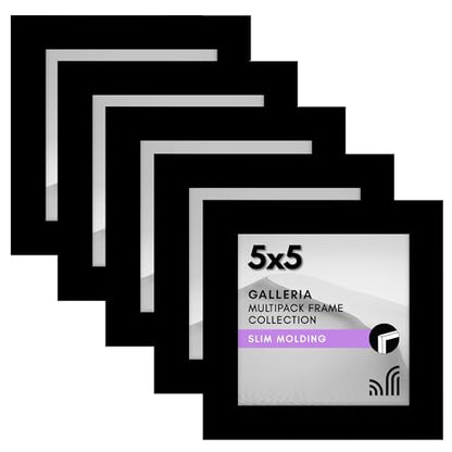 Americanflat 5x5 Picture Frame 5-Pack - Slim Molding - Black | Polished plexiglass front, wall or tabletop display with included easel, triangle hangers included, secure turn-tab backing - color: Black, size: 5x5