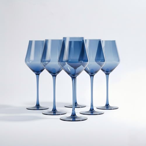 Hand Blown Cobalt Blue Wine Glasses Set of 6 – 16oz Tulip Lead-Free Crystal Stemware – Elegant Deep Blue Glassware for Dinner Parties, Weddings & Gifts - color: Cobalt Blue