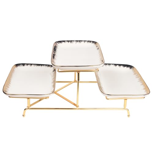 Three-Tier Ceramic Plate Rack - A Foldable Gold-Rimmed Plate Rack with Three 10.6-inch Gold-Rimmed Plates for displaying Food, Fruit, Desserts, and Serving Guests. - color: 3-tier 10.6 Inch Serving Rack