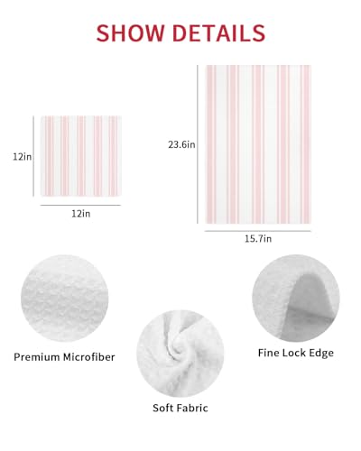 Pink Striped Hand Towels Set, Waffle Weave Kitchen Towels 4 Pieces, Farmhouse Aesthetic Modern Stripes Microfiber Hair Face Bath Tea Towel Absorbent Quick Drying Cleaning Dish Cloths, 15.7"x23.6" - color: Pink, White, Blush, size: 4PCS,15.7"x23.6"