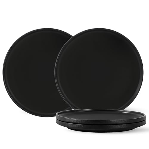 Salads & Desserts Plates, Set of 4, 8-Inch, Matte Black | Matte Glaze Stoneware Plate, Microwave Safe, Dishwasher Safe - color: Black, size: Salad Plates Set (4PCS)