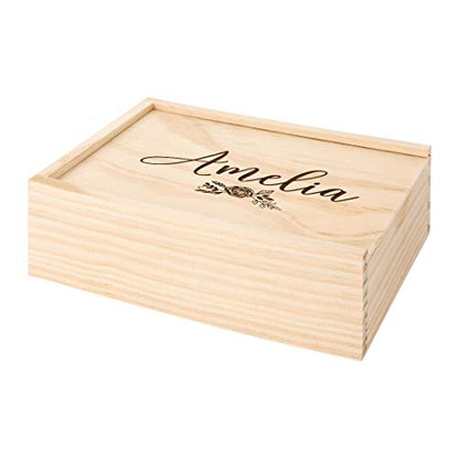 Koyal Wholesale Custom Engraved Floral Rose Wedding Keepsake Box, 4 x 6 -inch, Custom Name, Natural Wood - color: Floral Rose