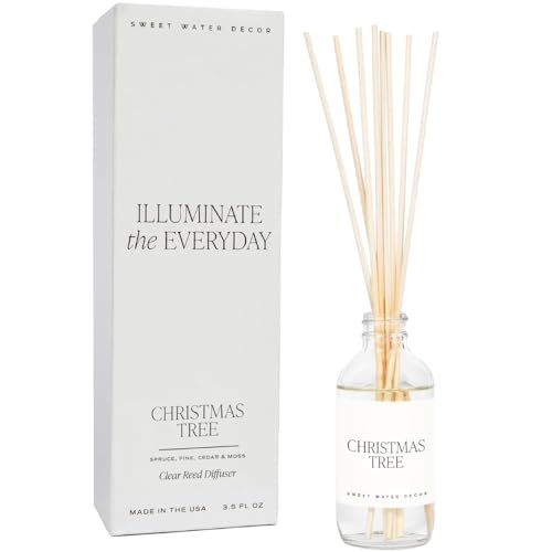 Sweet Water Decor Christmas Tree Reed Diffuser Set - Spruce, Pine Needles, Cedar, and Moss Scented Diffusers - Scent Diffusers for Home, Long Lasting Fragrance, Made in the USA - style: Christmas Tree