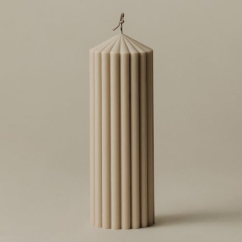 LAWA Ribbed Peak Pillar Candle - Large Beautiful Handmade Pillar Scented Soy Wax Candle Elegant Bubble Aesthetic Candle Housewarming Gift Home Room Shelf Decor Idea (Medium, Sandstone) - color: Sandstone, size: Medium