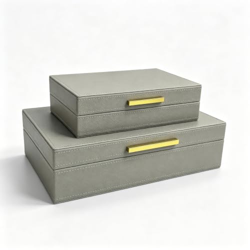 Set of 2 Decorative Storage Boxes with Lids – PU Leather Keepsake and Memory Box for Home Decor, Stylish Jewelry Storage Boxes for Organization - color: Gray