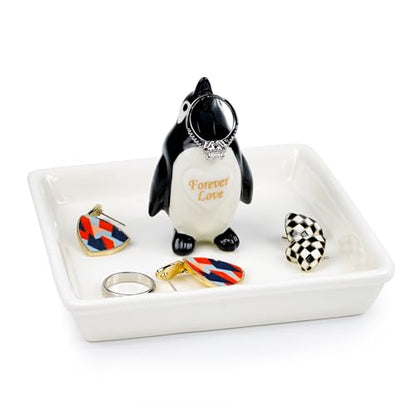 PUDDING CABIN Penguin Gifts for Women, Ring Holder Jewelry Tray, Penguin Figurine Forever Lover Anniversary Wedding Birthday Mothers Day Gifts for Girlfriend Wife Fiancée Daughter Mom - style: Penguin