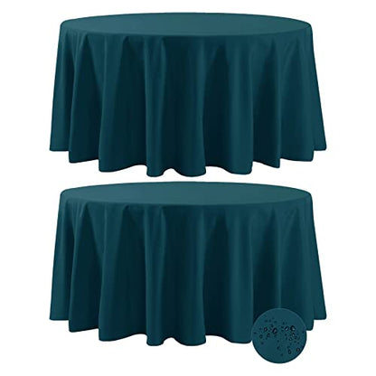 Fokitut 2 Pack Waterproof Round Tablecloth, 120 Inch, Stain Resistant and Wrinkle Polyester Table Cloth, Fabric Table Cover for Kitchen Dining, Wedding, Party, Holiday Dinner-Peacock Blue - color: Peacock Blue, size: Round-120''-2pack