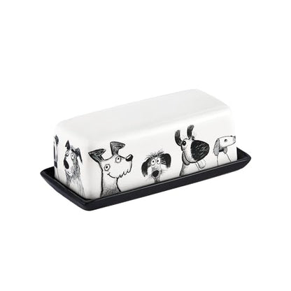 Bico Doodle Pawtrait Ceramic Butter Dish with Lid, Wide Butter Keeper for Counter, Kitchen Countertop, Microwave and Dishwasher Safe - color: Doodle Pawtrait