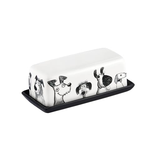 Bico Doodle Pawtrait Ceramic Butter Dish with Lid, Wide Butter Keeper for Counter, Kitchen Countertop, Microwave and Dishwasher Safe - color: Doodle Pawtrait