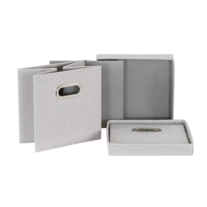 Household Essentials 804-1 Café Cube Bin Storage Set with Lids and Handles | 16 Pack | Silver Linen - size: (Pack of 16)
