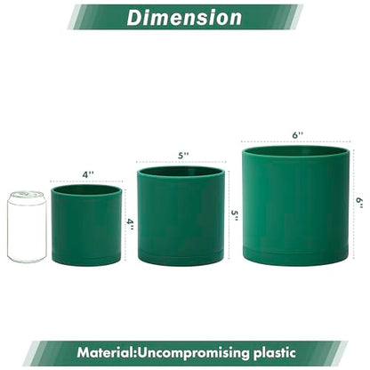D'vine Dev 3-Pack Plastic Pots & Saucers, 4/5/6 in, Green, 74-V-D-1 | Multi-Size Options, Lightweight Durable, Matte Finish, Cylinder Shape, Drainage Holes, Sleek Design, Detachable Saucer - color: Green, size: Small