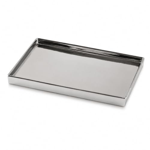 8" x 4" Shiny Silver Ceramic Vanity Tray, Rectangular Mirror Finish Jewelry Organizer, Elegant Trinket Dish for Makeup, Rings, Perfume and Small Bathroom Dresser Decor - size: 8" x 8" x 0.8"