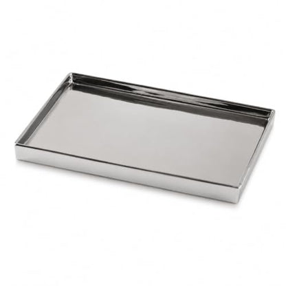 8" x 4" Shiny Silver Ceramic Vanity Tray, Rectangular Mirror Finish Jewelry Organizer, Elegant Trinket Dish for Makeup, Rings, Perfume and Small Bathroom Dresser Decor - size: 8" x 8" x 0.8"