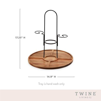Twine Wine Flight & Cheese Caddy Wine Accessories and Cheese Board Accessories, Charcuterie Boards Accessories and Wine Decor Acacia Wood and Metal Set of 1 - style: Wine and Cheese Caddy